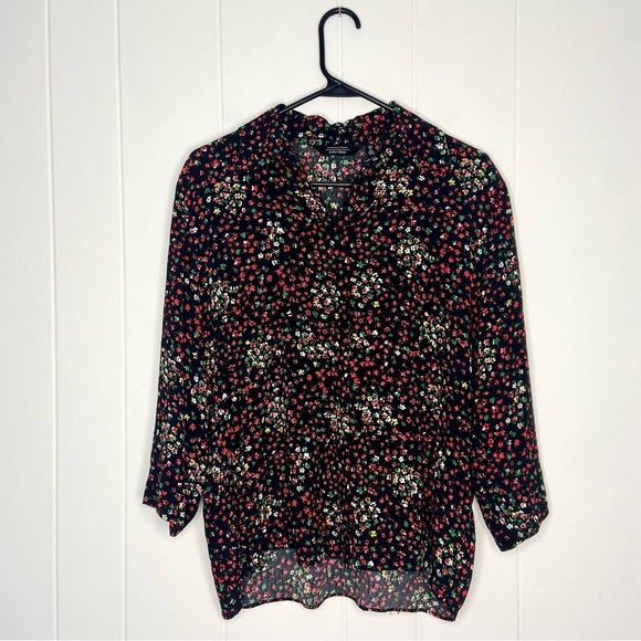 & Other Stories Black Red Floral Button Down Blouse Career Workwear Fall Size 8 - Picture 1 of 6